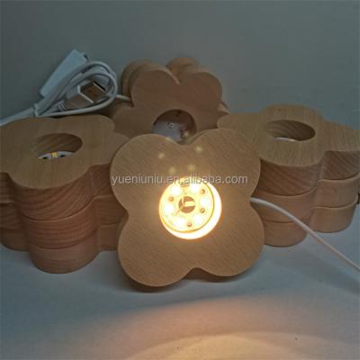 China USA Customized 3D Crystal Resin Rectangle Round Petal Shape LED Night Light Wood Base for sale