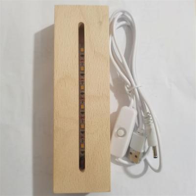 China Hot Selling 300Mm Large Minimalist Rectangle Led Night Light Base 3D USB Charging Wooden Base For Acrylic for sale