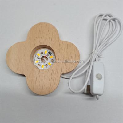 China Hot Sale Modern LED 4 Leaf Crystal Night Light USB With Low Stand Wooden Switch Night Light for sale