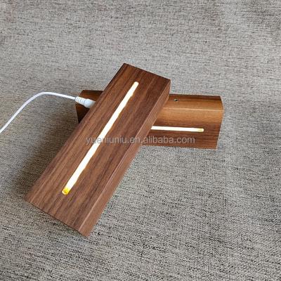 China Minimalist Factory Direct Led Illusion Acryl Lmpara Night Light Lamp Rectangular Oval Custom Wooden Base For Acrylic for sale