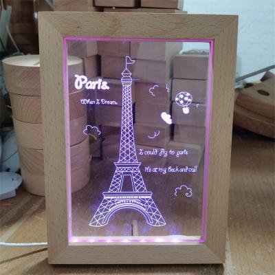 China wholesale wooden 2022 calendar photo frame, night light, various pattern designs, 7 color conversion, personalized custom made Christmas gifts for sale