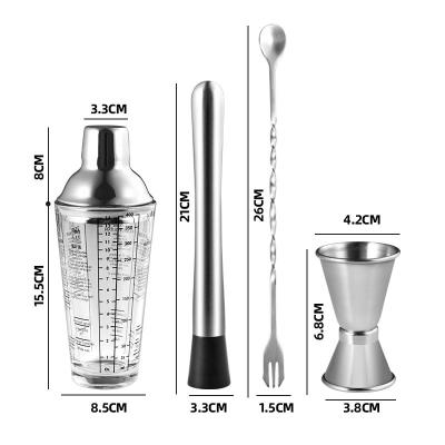 China Bar Cocktail Shaker Set Stainless Steel Cocktail Shaker Bartender Glass Cocktail Hand Shaker Cocktail Set for sale