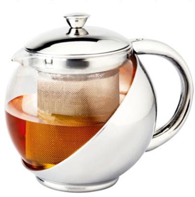 China 750ML Sustainable High Borosilicate Glass Transparent Teapot Set With Stainless Steel Infuser for sale