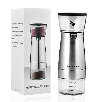 China Rechargeable Coffee Bean Grinder Machine Portable Electric Burr Coffee Grinder Usb Stainless Steel Smooth Batter Lithium 3.7V Adjustable Blades Grinder for sale