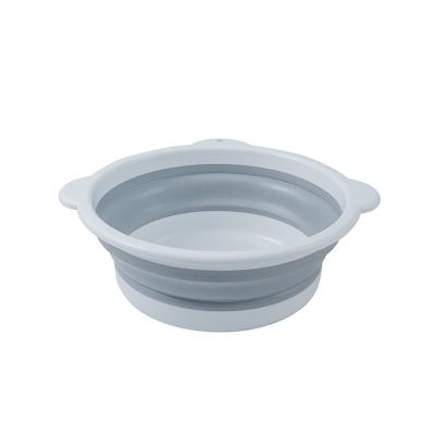 China Sustainable Collapsible Collapsible Basket Folding Silicon Water Wash Basin With Handle Collapsible Portable Round Bowl Basin Collapsible Wash Dish Tub for sale