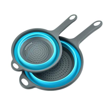 China Viable Silicone Washing Collapsible Drain Basket Around Folding Colander With Handle Folding Cleaning Filter Basket Kitchen Strainer for sale