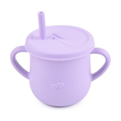 China BPA Free Baby Silicone Sippy Cup With Two Handles Heat Resistant Trainer Cups With Lids And Straws Food Grade Silicone Baby Cup for sale