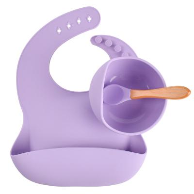 China BPA Free Dish And Suction Bowl Baby Set With Spoon Food Grade Baby Silicone Bib Set Non Slip Silicone Baby Rolls With Spoon for sale