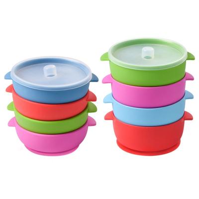 China BPA Free Suction Silicone Baby Feeding Set Silicone Bowl With Lid And Spoon Set Unisex Food Bowl With Cover for Baby for sale