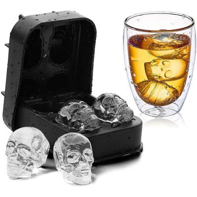 China Viable Giant Shaped Silicone Four 3D Skull Ice Mold Maker For Christmas Halloween Whiskey Cocktails Juice for sale