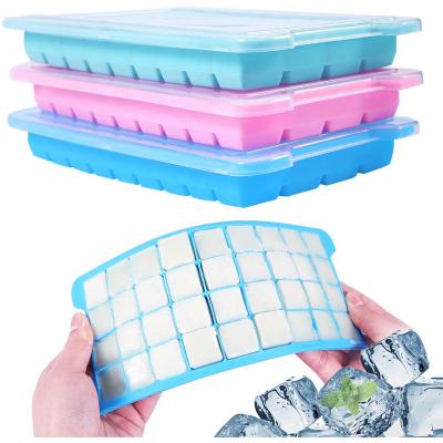 China 36 Grids Silicone Ice Cube Standable Trays With Lids Stackable Ice Mold Durable Ice Molds for sale