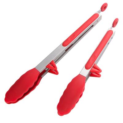 China Sustainable Kitchen Food Grade Silicone Cooking Tongs Locking Clip with Stand Stainless Steel BBQ Tongs 9in Cooking Clip Cooking Tool for sale