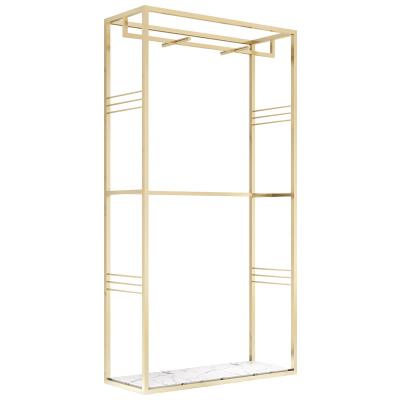 China Racking Clothing Retail Store Display Rack Metal Gold Hanging Display Rack for sale