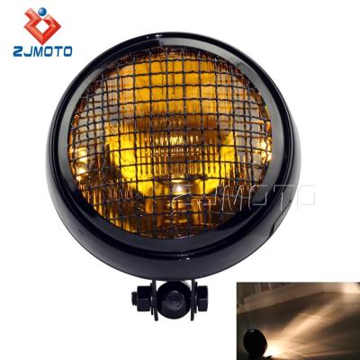 China Steel Housing & Headlight Netz Gitter Retro Scheinwerfer Retro Lens Amber Glass Scrambler For Harley Chopper Bobber Cafe Racer for sale