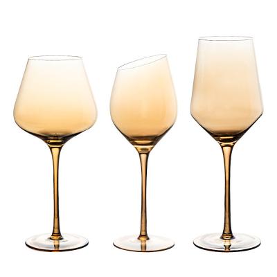 China Wholesale Nordic amber plated glass set plated wine glass champagne flute crystal goblet goblet wine glass set for sale