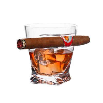 China Country European creative shaped cigar cup lead-free crystal whiskey glasses with cigar holder cup supplier for sale