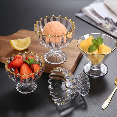 China Glass ice cream cup salad bowl with gold rim ice cream salad fruit glass bowl cup factory wholesale price for sale