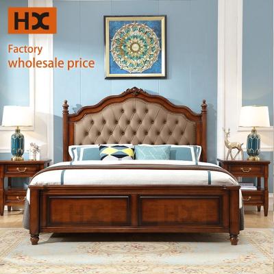 China Factory Direct Sales American Style Wooden Beds Bedroom Beds Solid Wood Queen Queen Size Bed for sale