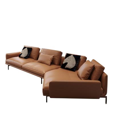 China Convertible Hot Selling Orange Leather Sofa Life Sofa L Shape With Feather Leather Sofa for sale