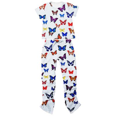 China Butterfly Breathable Apparel Set Jogger Set Sweatpants Shirts Women Two Piece Casual Clothes For Ladies Yoga Gaiters Tie Dye Suits for sale