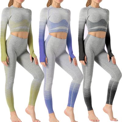 China 2021 New Arrivals QUICK DRY Yoga Set Women Llegging Seamless Gym Set On Sleeve Tracksuits Sports Equipments Sets Along for sale