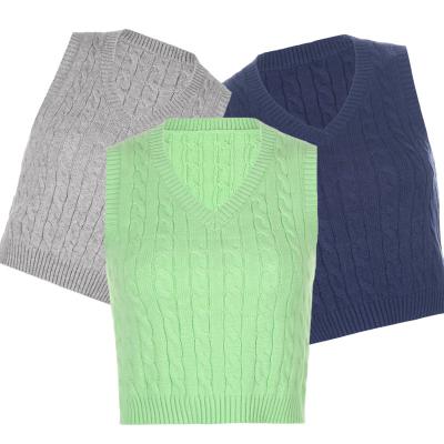 China Hot Sale QUICK DRY Women's Sweaters Preppy Style Spandex Solid Color Crop Tops Women's Sweaters Knitted Short Sleeveless Pullovers Vest for sale