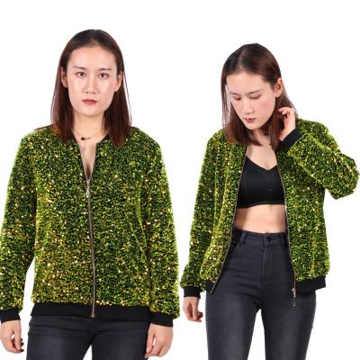 China New Arrival Women's Jackets QUICK DRY Winter Velvet Zipper Lightweight Jacket Ladies Casual Short Sequin Baseball Sequin Jacket for sale