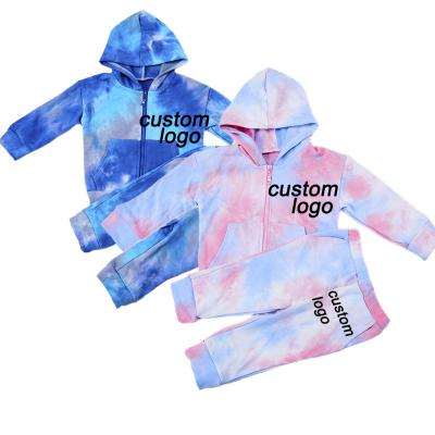 China Hot Sale Casual Kid Clothing Sets 2pcs Autumn Babies Outfits Tie Dyed Hoodie Zipper Custom Baby Walker Pants Sweater Set for sale