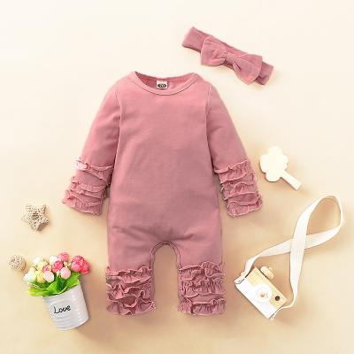 China Hot Sale 100% Cotton Baby Rompers Toddler Girl Clothes Lace Sleeve With Bowtie Breathable Custom Clothing Wholesale for sale