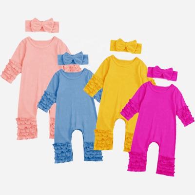 China New Design Autumn Winter Casual Babies Clothing Solid Color Basic Long Sleeves Ruffles Overalls 100% Cotton for sale