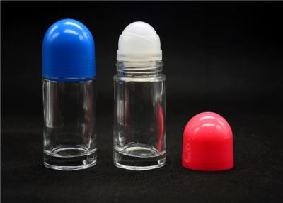 China Solid cylinder glass roll on perfume bottles in Blue , Red , White for sale