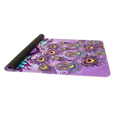 China Custom Digital Printed Eco Friendly Suede Mat Private Label Peacock Natural Rubber Peacock Yoga Workout Pilates Yoga Mat Non Slip Suede Mat for sale