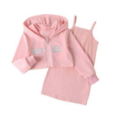 China Sweet and cute wild western style two-piece set hoodie dress + suspender dress Fade Proof Girls summer color new costume for sale