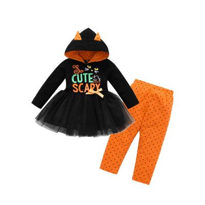 China 2021 Halloween Kid Casual Hoodie Fluffy Skirt Set +fall Orange Pants for sale