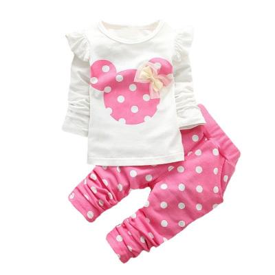 China 2021 new version gir llittle polka dot korean cartoon lovely long sleeve mickey clothes set for sale