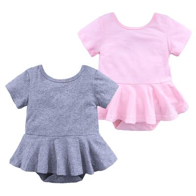 China Summer Solid Color Cotton Baby Short Skirt Infant Romper Female One-Piece Short Sleeve Romper for sale