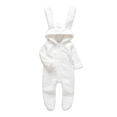 China Wholesale cotton factory fashion trend of keeping baby winter warm hooded pure white romper for sale