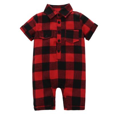 China Wholesale Trends Plaid Fashion Cotton Factory Summer Collar Baby Clothes Turndown Rompers for sale