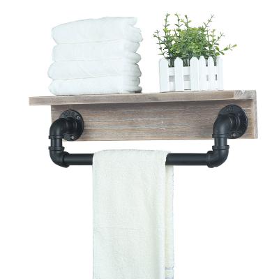 China Industrial Rustic Goods Gray Metal Wood Industrial Rustic Hand Set Towel Drying Rack for sale