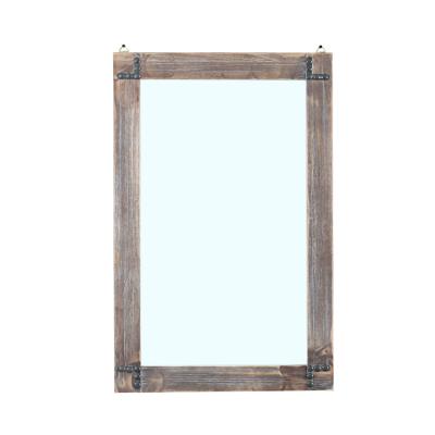 China Wholesale Nordic Rustic Solid Pine Vintage Wood Frame Decoration Bathroom Wall Mount Hanging Mirror for sale