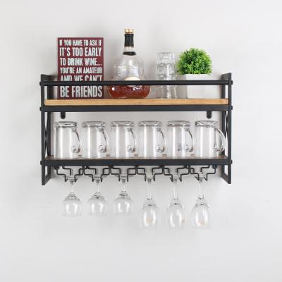 China Viable Glass Cup Rack Metal Kitchen Storage Shelving Rack, Solid Pine Wood Wine Storage Rack With Metal Glass Rack for sale