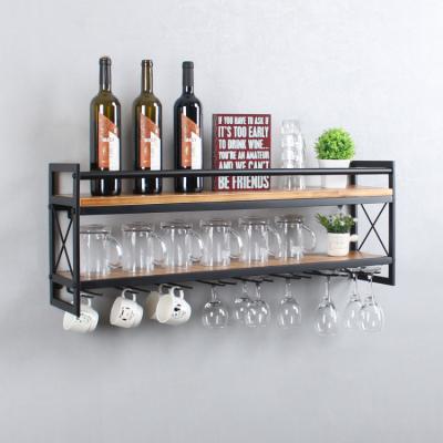 China Pine Wood 2 Tier Interior Decorator Stemware Solid Sustainable Industrial Glass Wall Rack, Dining Wine Racks With 8 Rods Glass Rack for sale