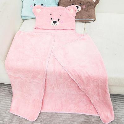 China Wholesale QUICK DRY Cartoon Coral Fleece Kids Cute Hooded Poncho Bear Design Bath Towel for sale