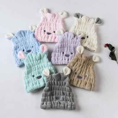 China Wholesale Cute Bear Design Coral Fleece Kids Hair Dry Wrap Towel QUICK DRY for sale