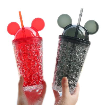 China New Arrival Mini Mouse Ears Tumbler With Cups And Lids Cup 450ML Clear Acrylic Double Wall Disposable Plastic Straw for sale