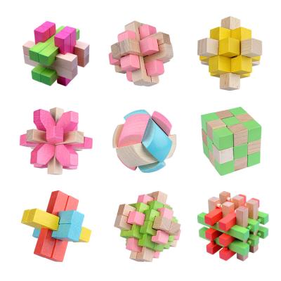 China Toy Color Puzzle Kongming Educational Wooden Wooden Lock 3d Puzzle Children's Toy for sale