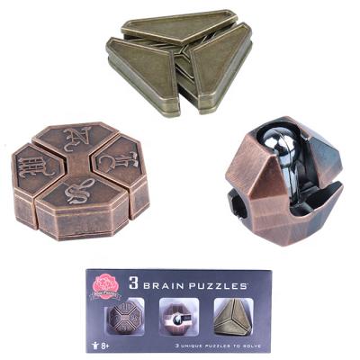 China Educational Toy 3PCS/Set Metal Jigsaw IQ Wire Brain Teaser Game Metal Wire Puzzle For Kids Adults for sale