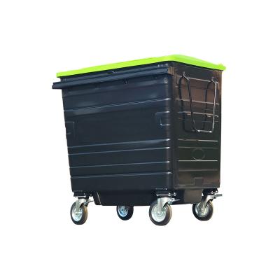 China Rolling Type 1100L Cover Best Selling Galvanized Industrial Trash Can High Durability Standing Waste Bin With Wheel for sale