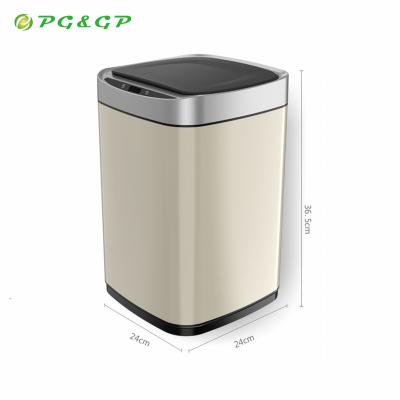 China Rolling Type Customized Waste Cover Waste Bin Electric White Gold Sensor Trash Can Smart Technology Lid Waste Bin for sale