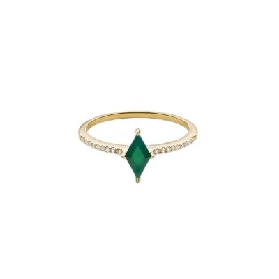 China Yadoo CLASSIC Jewelry S925 Sterling Silver 18k Gold Plated Pave Diamond Emeralds Mirai Chalcedony Ring for sale